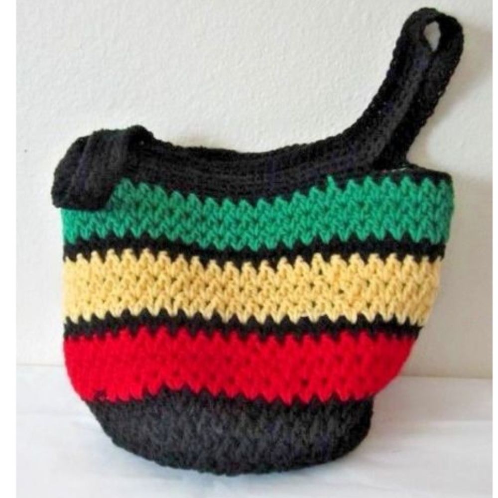 Crochet Handbag Purse Rasta Stripes R,G,Y,B NWOT